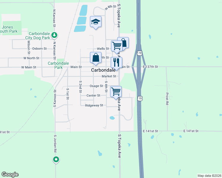 map of restaurants, bars, coffee shops, grocery stores, and more near 420 Osage Street in Carbondale