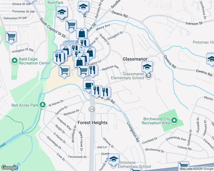 map of restaurants, bars, coffee shops, grocery stores, and more near 101 Independence Avenue Southeast in Washington