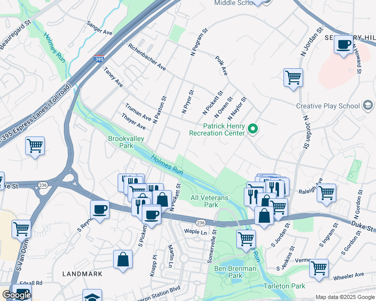 map of restaurants, bars, coffee shops, grocery stores, and more near 399 South Pickett Street in Alexandria