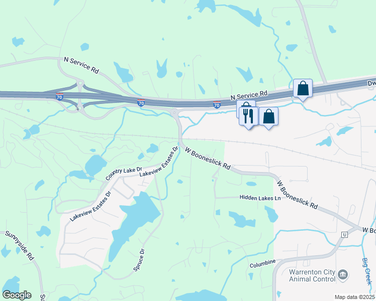 map of restaurants, bars, coffee shops, grocery stores, and more near 921 West Booneslick Road in Warrenton