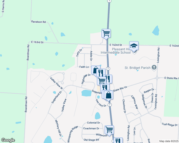 map of restaurants, bars, coffee shops, grocery stores, and more near 726 Faith Lane in Pleasant Hill