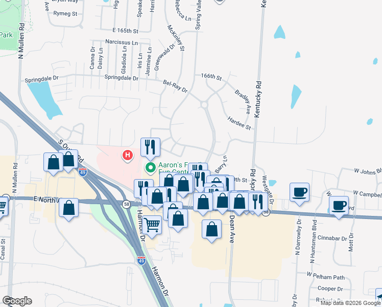 map of restaurants, bars, coffee shops, grocery stores, and more near 8204 Spring Valley Road in Belton