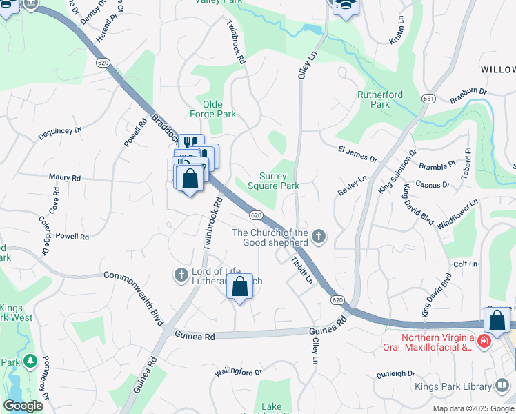 map of restaurants, bars, coffee shops, grocery stores, and more near 9428 Braddock Road in Fairfax