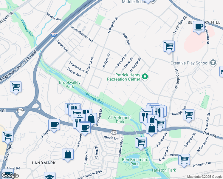 map of restaurants, bars, coffee shops, grocery stores, and more near 4907 Rutland Place in Alexandria