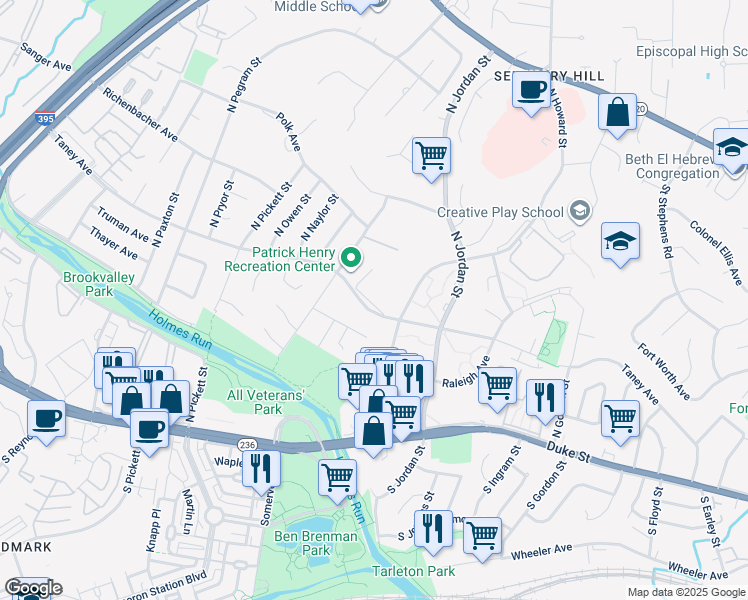 map of restaurants, bars, coffee shops, grocery stores, and more near 4625 Taney Avenue in Alexandria