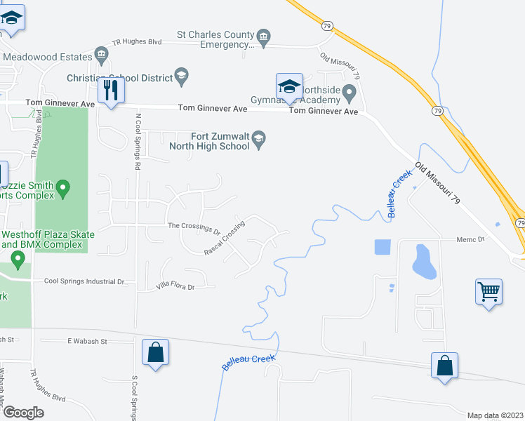 map of restaurants, bars, coffee shops, grocery stores, and more near 424 Rascal Crossing in O'Fallon