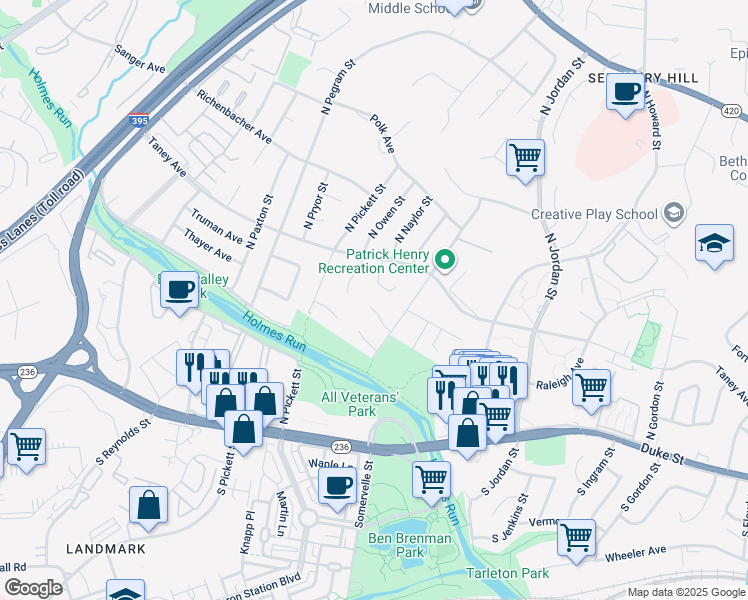 map of restaurants, bars, coffee shops, grocery stores, and more near 4709 Surry Place in Alexandria