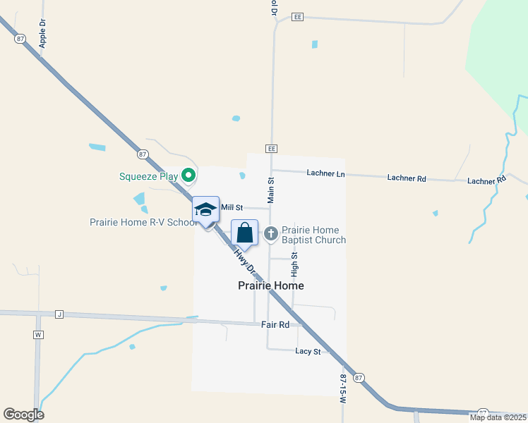 map of restaurants, bars, coffee shops, grocery stores, and more near 200-398 Main Street in Prairie Home