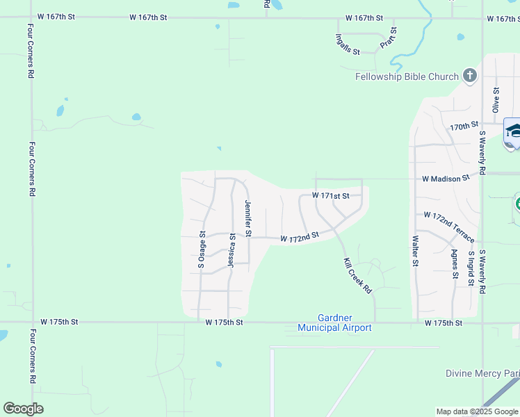 map of restaurants, bars, coffee shops, grocery stores, and more near 17155 South Baxter Street in Gardner