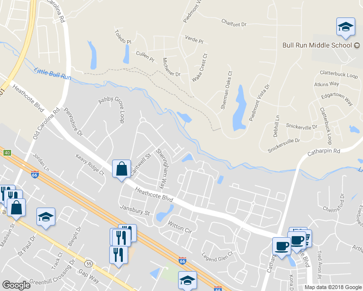 map of restaurants, bars, coffee shops, grocery stores, and more near 18275 Camdenhurst Drive in Gainesville