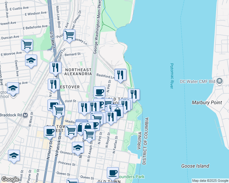 map of restaurants, bars, coffee shops, grocery stores, and more near 101 Independence Avenue Southeast in Washington