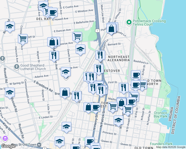 map of restaurants, bars, coffee shops, grocery stores, and more near 101 Independence Avenue Southeast in Washington