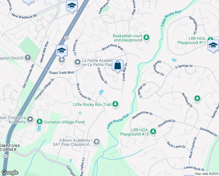 map of restaurants, bars, coffee shops, grocery stores, and more near 6556 Palisades Drive in Centreville