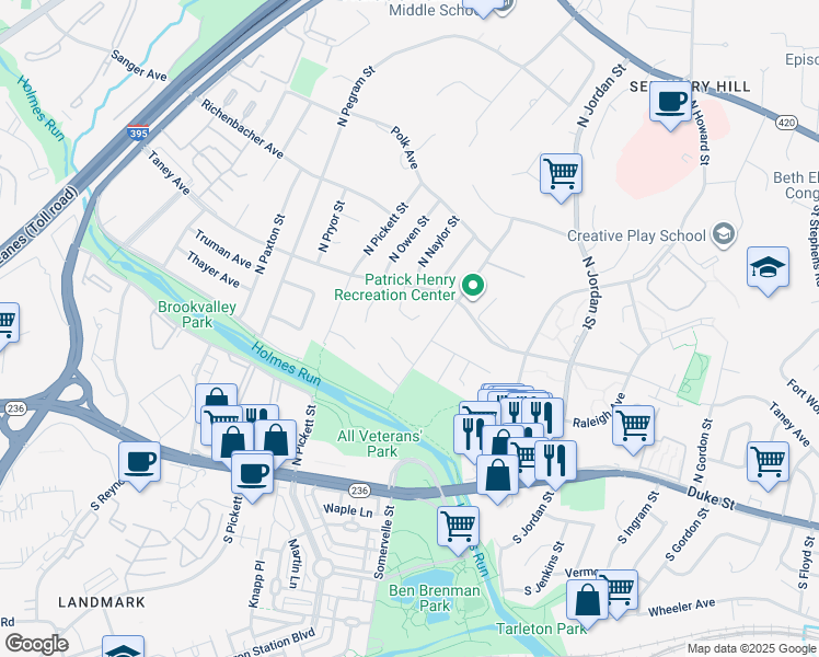 map of restaurants, bars, coffee shops, grocery stores, and more near 484 Naylor Place in Alexandria