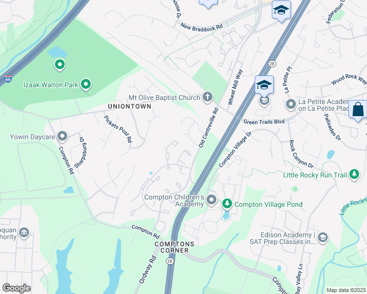 map of restaurants, bars, coffee shops, grocery stores, and more near 6728 Rockledge Place in Centreville