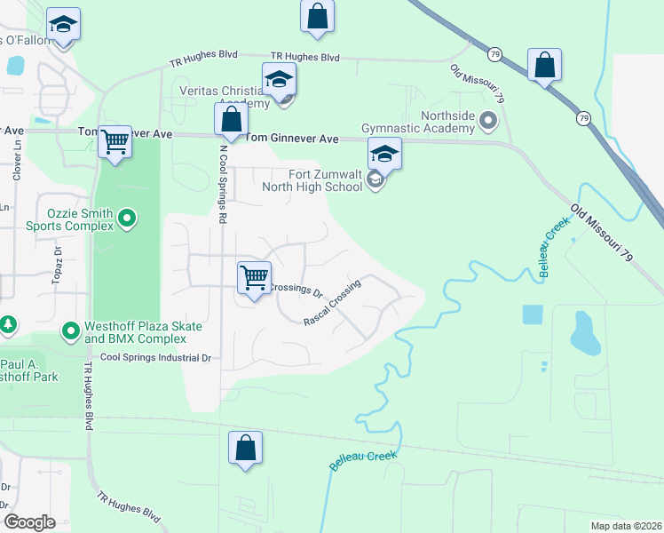 map of restaurants, bars, coffee shops, grocery stores, and more near 1218 Raintree Pass in O'Fallon