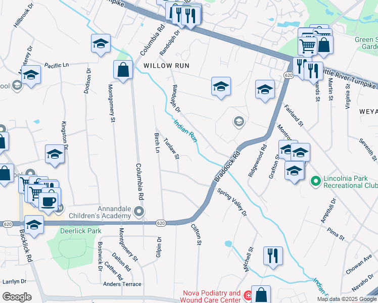map of restaurants, bars, coffee shops, grocery stores, and more near 6628 Tunlaw Court in Alexandria