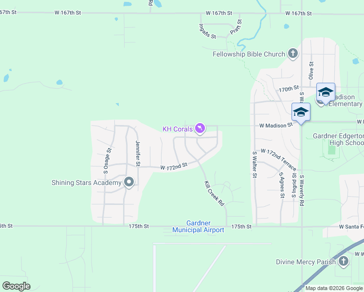 map of restaurants, bars, coffee shops, grocery stores, and more near 31895 West 171st Street in Gardner