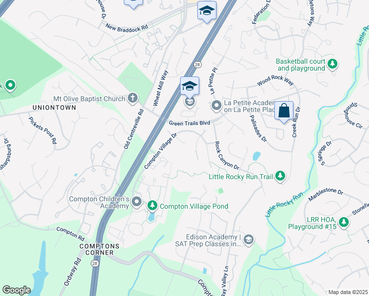 map of restaurants, bars, coffee shops, grocery stores, and more near 14355 Maple Rock Court in Centreville
