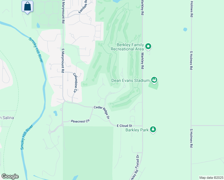 map of restaurants, bars, coffee shops, grocery stores, and more near 1318 Bentgrass Drive in Salina