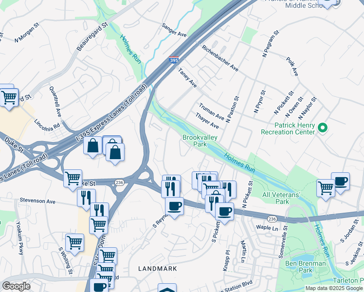 map of restaurants, bars, coffee shops, grocery stores, and more near 5380 Holmes Run in Alexandria