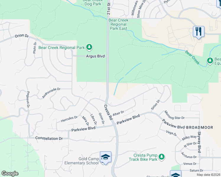 map of restaurants, bars, coffee shops, grocery stores, and more near 707 Cresta Road in Colorado Springs