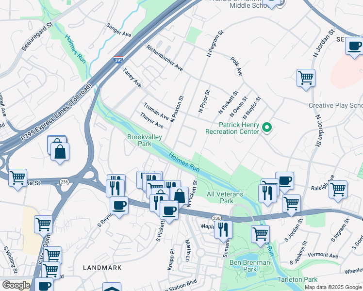 map of restaurants, bars, coffee shops, grocery stores, and more near 5108 Sutton Place in Alexandria