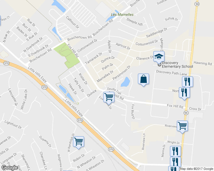 map of restaurants, bars, coffee shops, grocery stores, and more near 732 Fir Drive in Saint Charles
