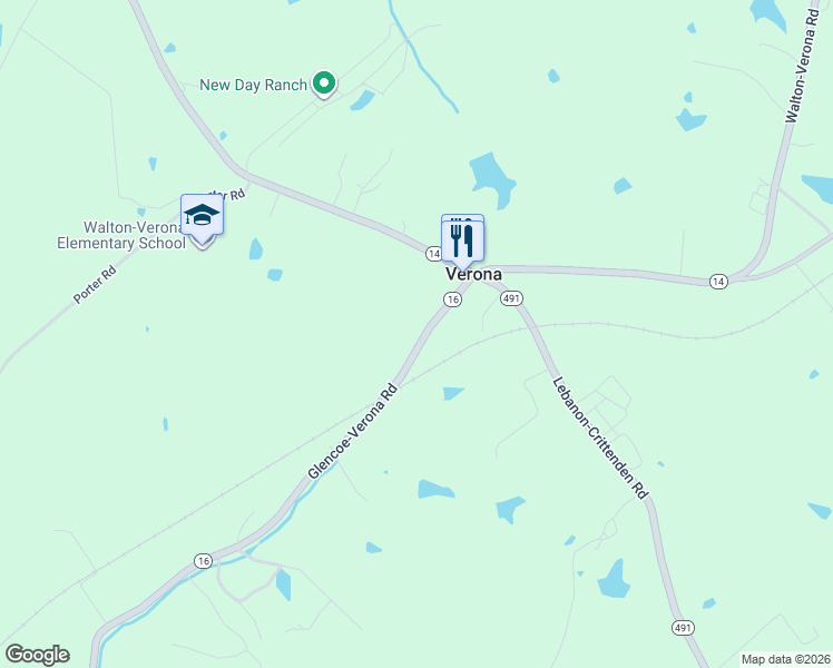 map of restaurants, bars, coffee shops, grocery stores, and more near 15061 Glencoe-Verona Road in Verona