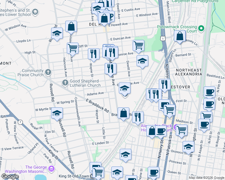 map of restaurants, bars, coffee shops, grocery stores, and more near 101 Independence Avenue Southeast in Washington