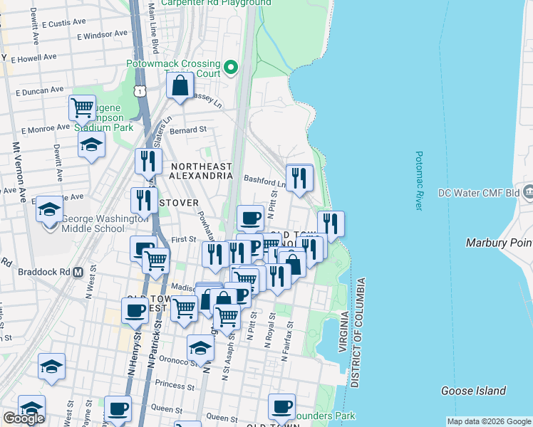 map of restaurants, bars, coffee shops, grocery stores, and more near 101 Independence Avenue Southeast in Washington