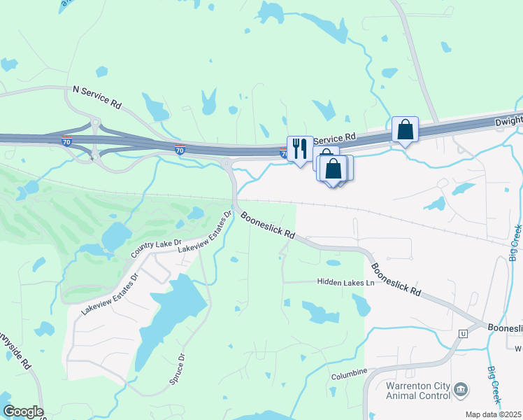map of restaurants, bars, coffee shops, grocery stores, and more near 921 West Booneslick Road in Warrenton
