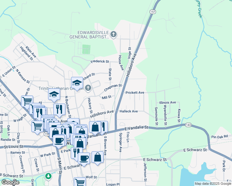 map of restaurants, bars, coffee shops, grocery stores, and more near 254 Saint Andrews Avenue in Edwardsville