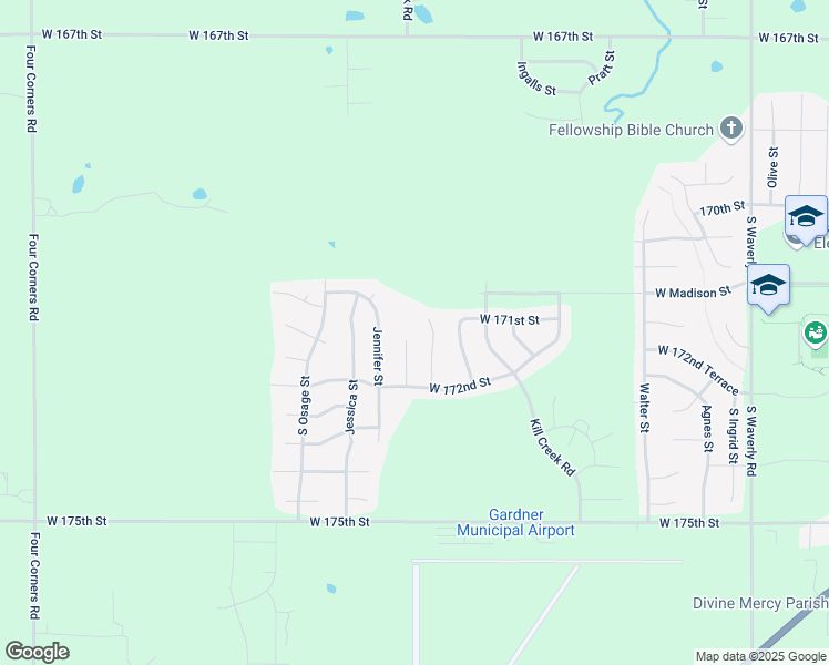 map of restaurants, bars, coffee shops, grocery stores, and more near 17155 S Baxter St in Gardner