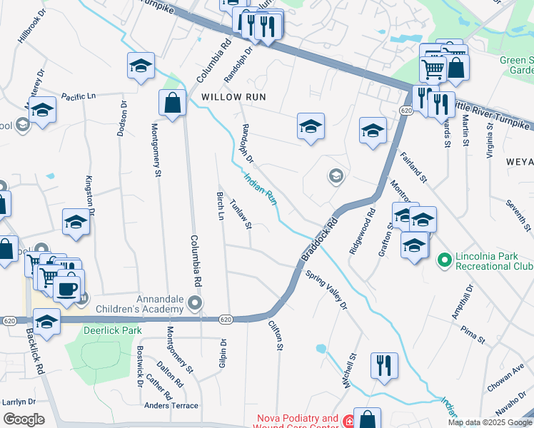map of restaurants, bars, coffee shops, grocery stores, and more near 6628 Tunlaw Court in Alexandria
