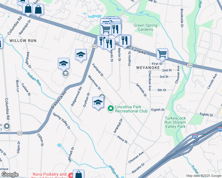 map of restaurants, bars, coffee shops, grocery stores, and more near 6505 Fairland Street in Alexandria