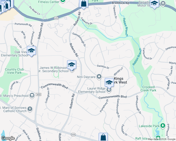 map of restaurants, bars, coffee shops, grocery stores, and more near 4942 Gainsborough Drive in Fairfax
