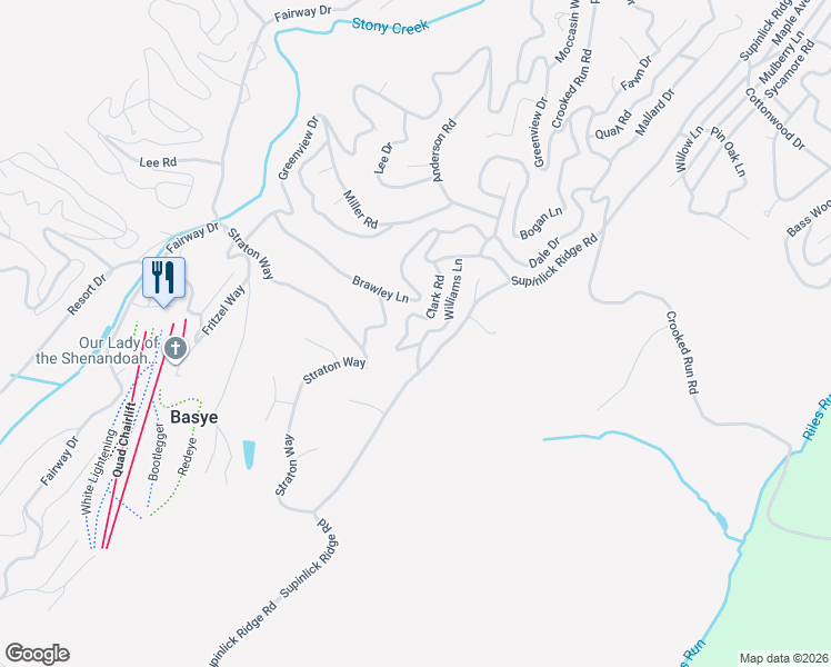 map of restaurants, bars, coffee shops, grocery stores, and more near 8 Clark Road in Mount Jackson