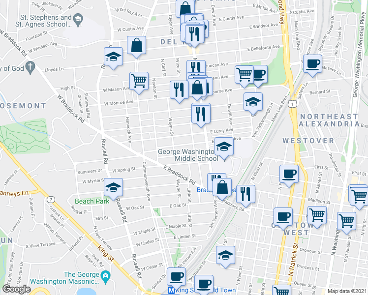map of restaurants, bars, coffee shops, grocery stores, and more near 101 Independence Avenue Southeast in Washington