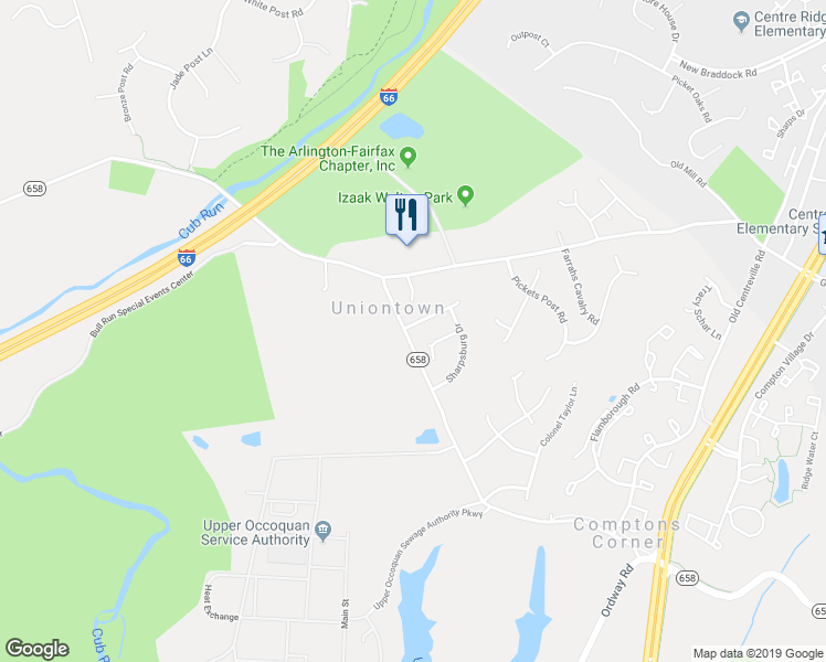 map of restaurants, bars, coffee shops, grocery stores, and more near 14725 Calvary Place in Centreville