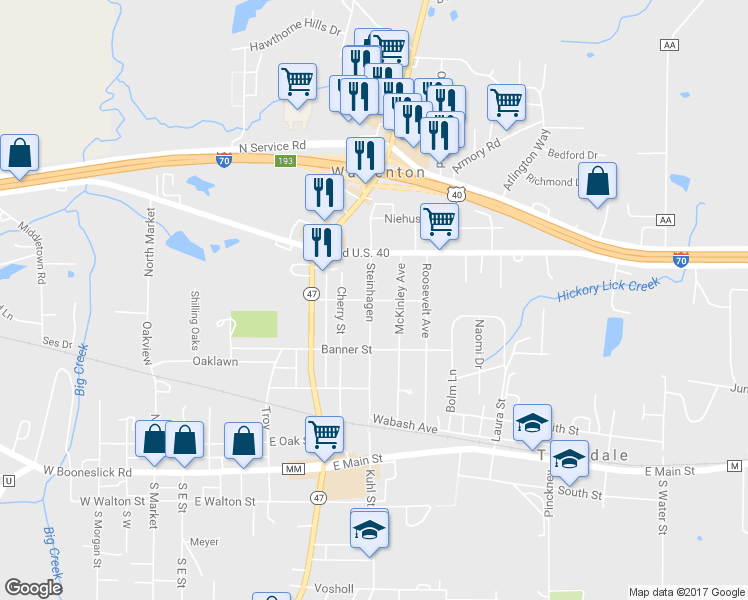 map of restaurants, bars, coffee shops, grocery stores, and more near 809 Flora Avenue in Warrenton