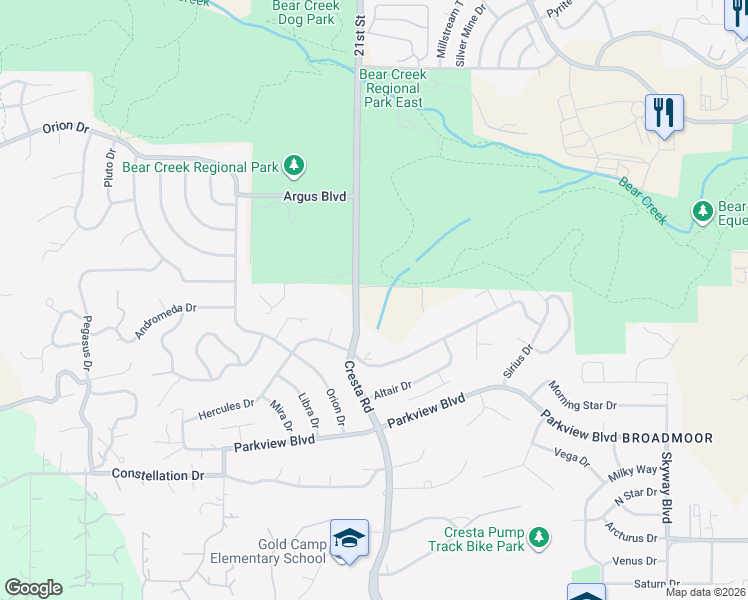 map of restaurants, bars, coffee shops, grocery stores, and more near 707 Cresta Road in Colorado Springs