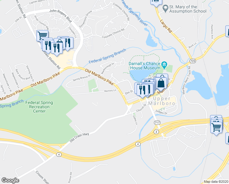 map of restaurants, bars, coffee shops, grocery stores, and more near 14311 Rectory Lane in Upper Marlboro