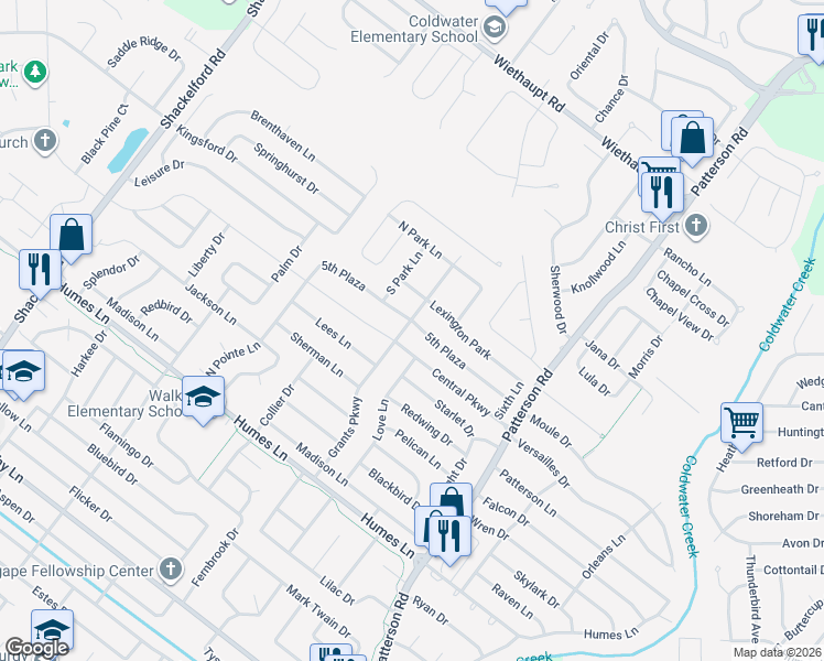 map of restaurants, bars, coffee shops, grocery stores, and more near 880 5th Plaza in Florissant