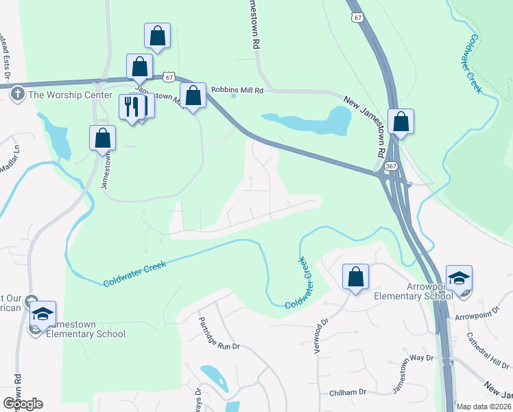 map of restaurants, bars, coffee shops, grocery stores, and more near 14440 Fox Dower Court in Florissant