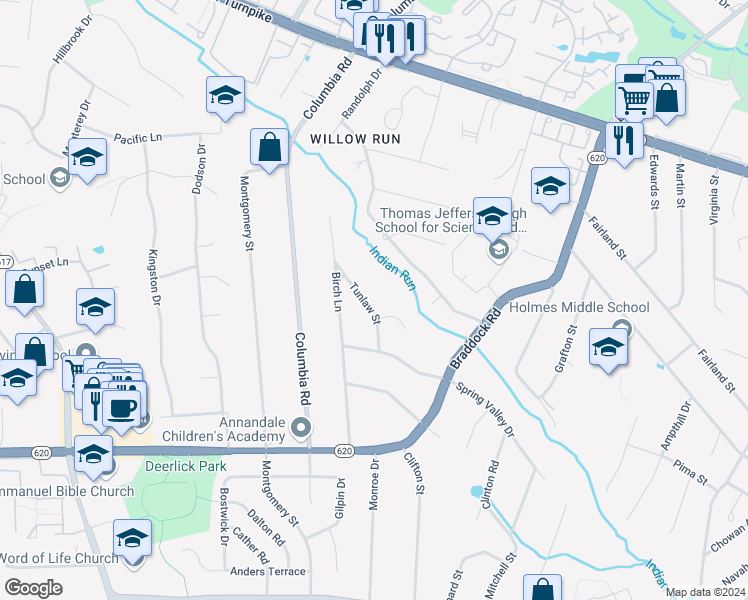 map of restaurants, bars, coffee shops, grocery stores, and more near 4925 Tunlaw Street in Alexandria