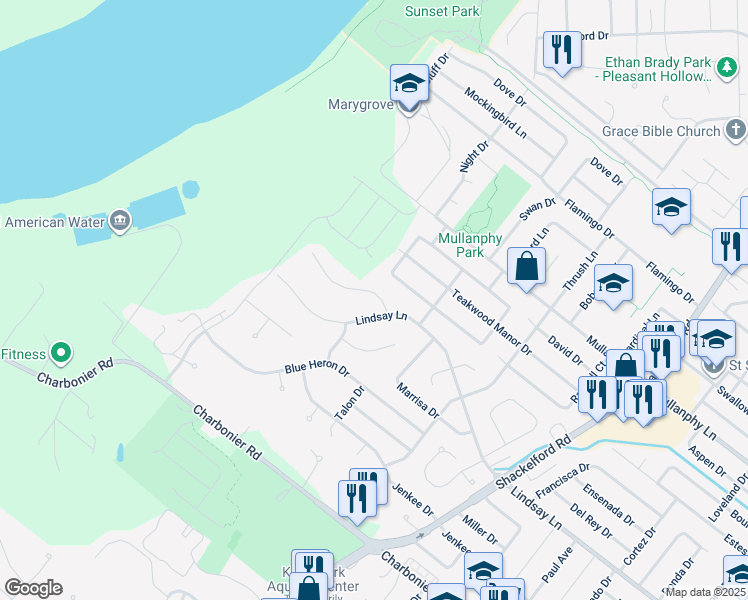 map of restaurants, bars, coffee shops, grocery stores, and more near 2486 Clovermere Court in Florissant