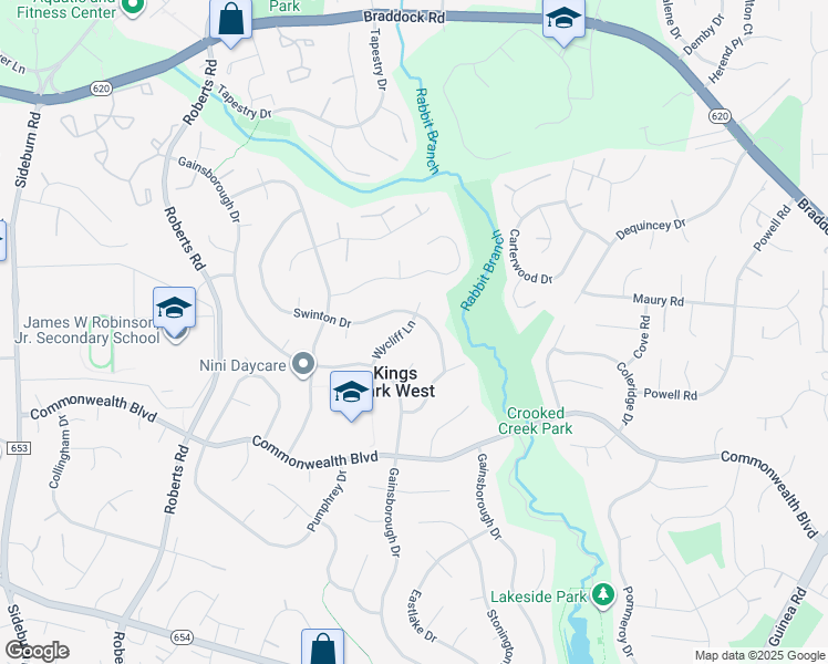 map of restaurants, bars, coffee shops, grocery stores, and more near 4907 Wycliff Lane in Fairfax
