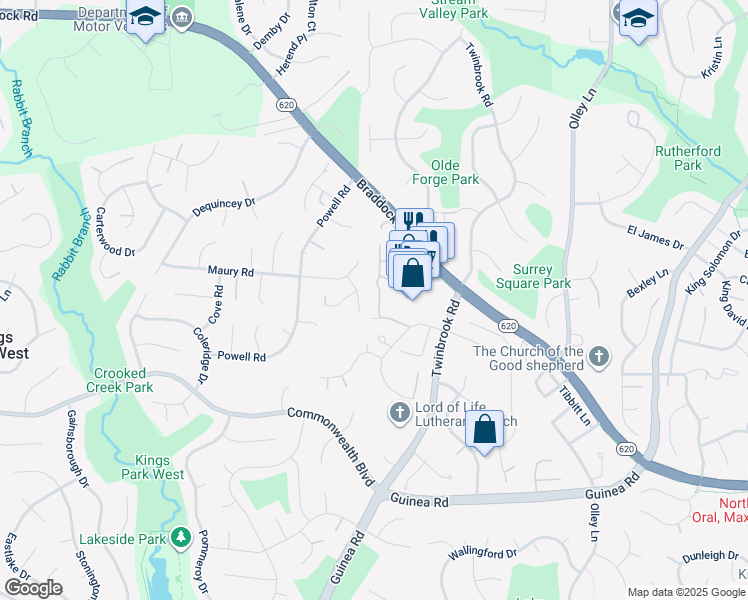 map of restaurants, bars, coffee shops, grocery stores, and more near 4982 McFarland Drive in Fairfax