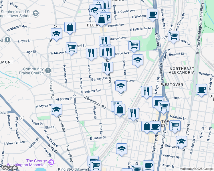 map of restaurants, bars, coffee shops, grocery stores, and more near 101 Independence Avenue Southeast in Washington